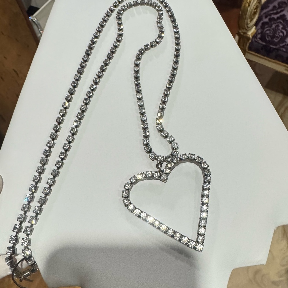 Crystal Heart Statement Necklace Clear Valentines Day ❤️